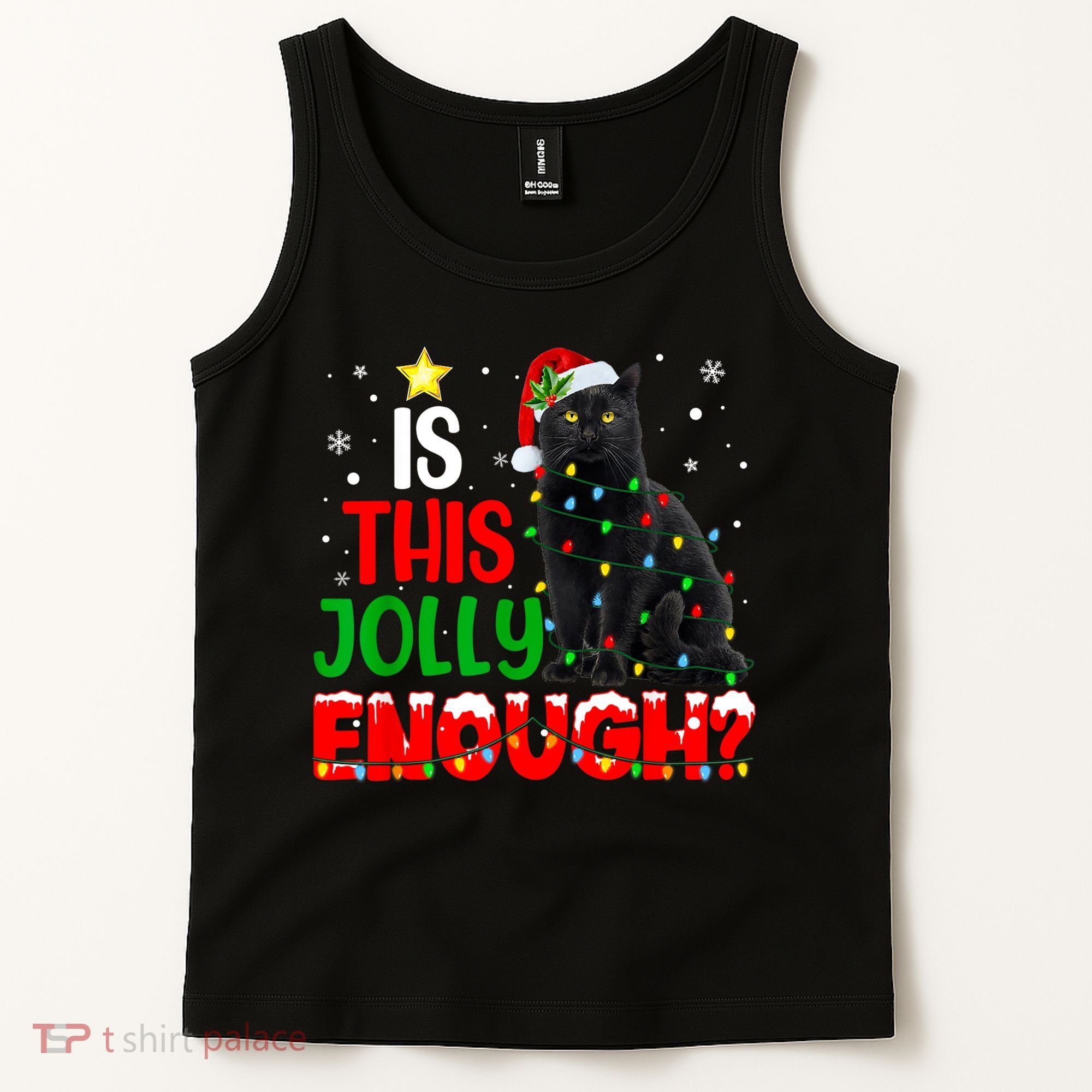 Is This Jolly Enough Funny Cat Xmas Tree Tank Top