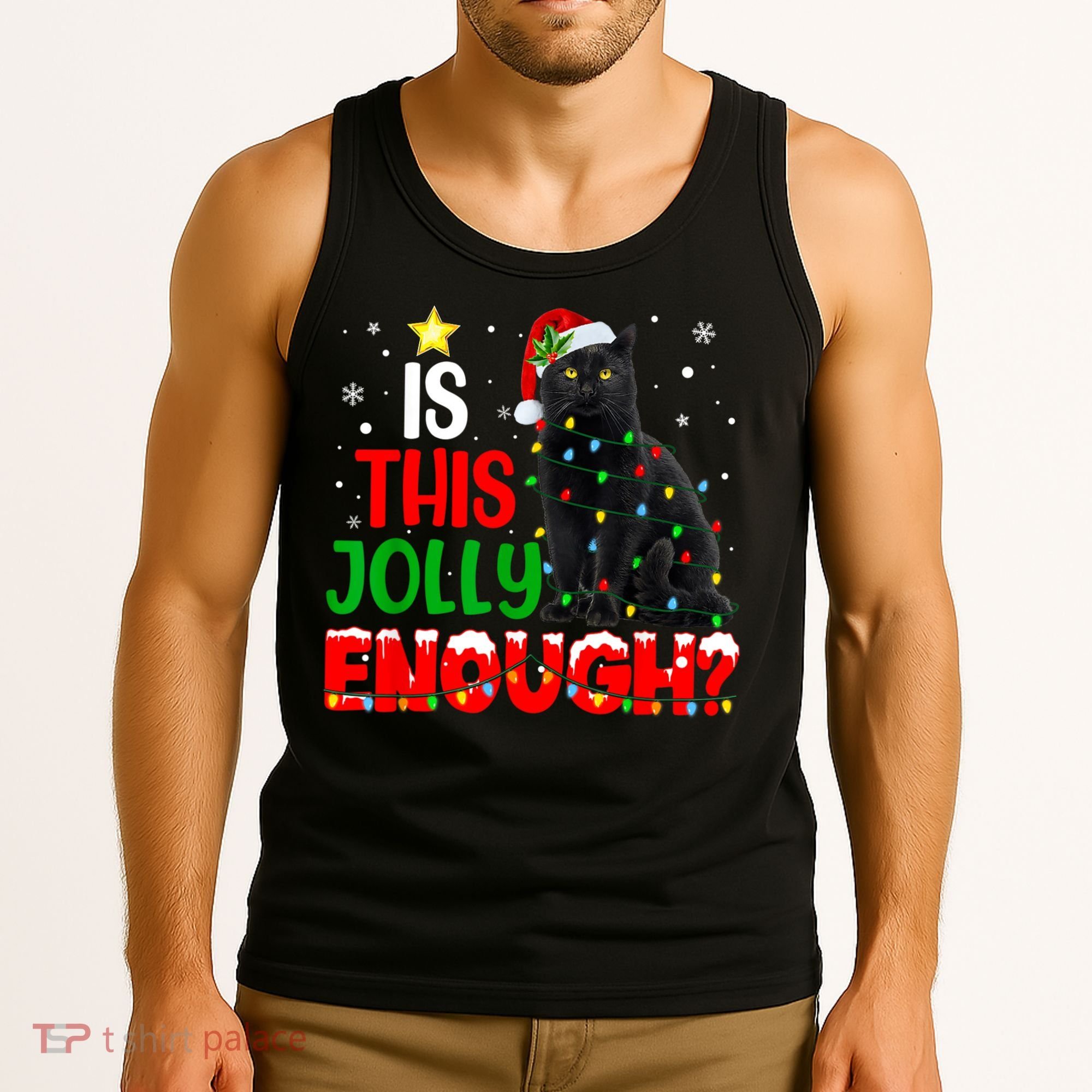 Is This Jolly Enough Funny Cat Xmas Tree Tank Top