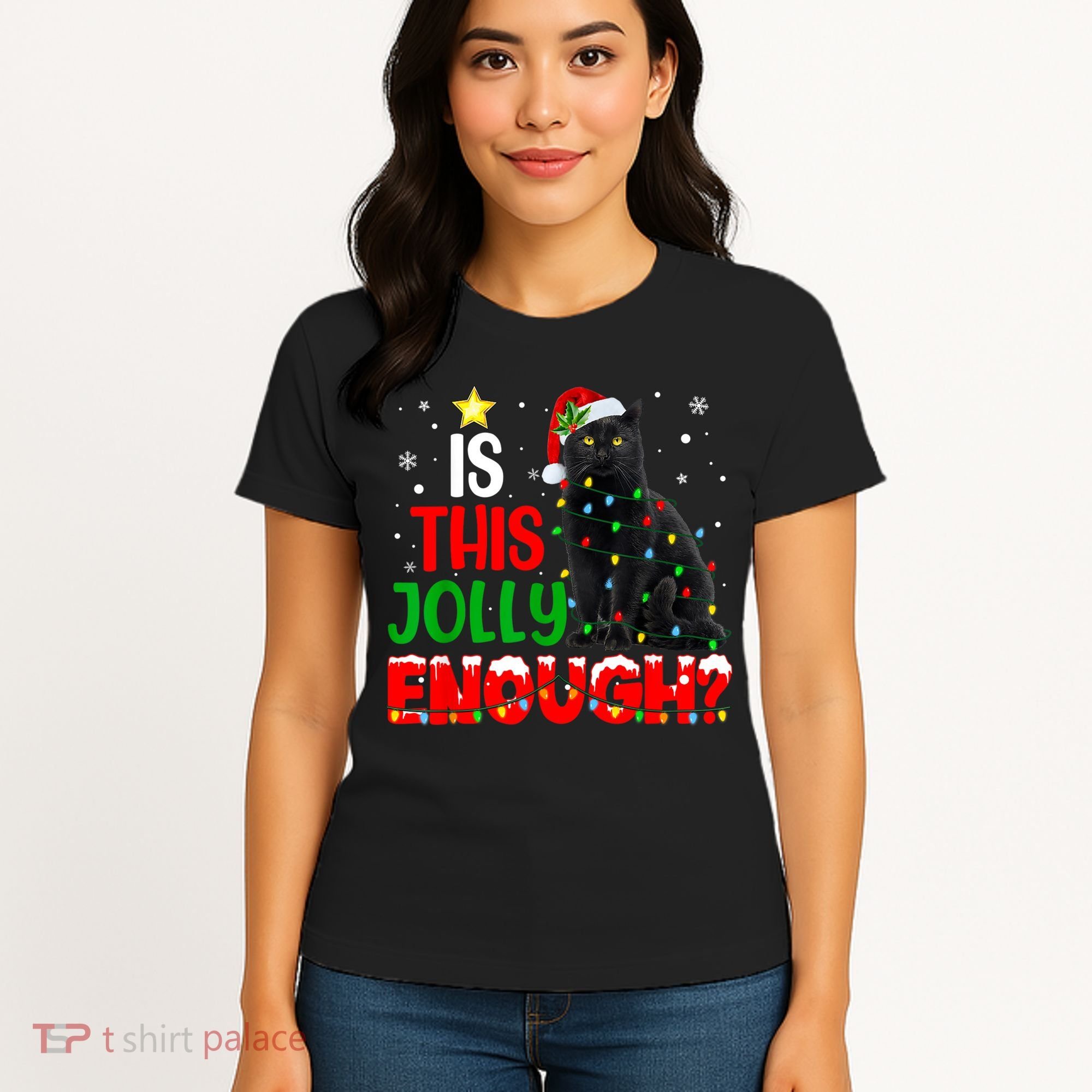 Is This Jolly Enough Funny Cat Xmas Tree Women's T-Shirt