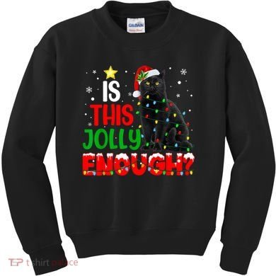 Is This Jolly Enough Funny Cat Xmas Tree Kids Sweatshirt