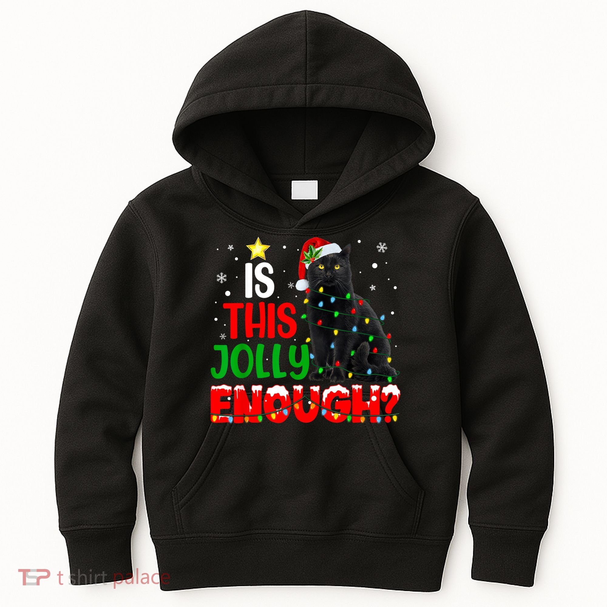 Is This Jolly Enough Funny Cat Xmas Tree Kids Hoodie