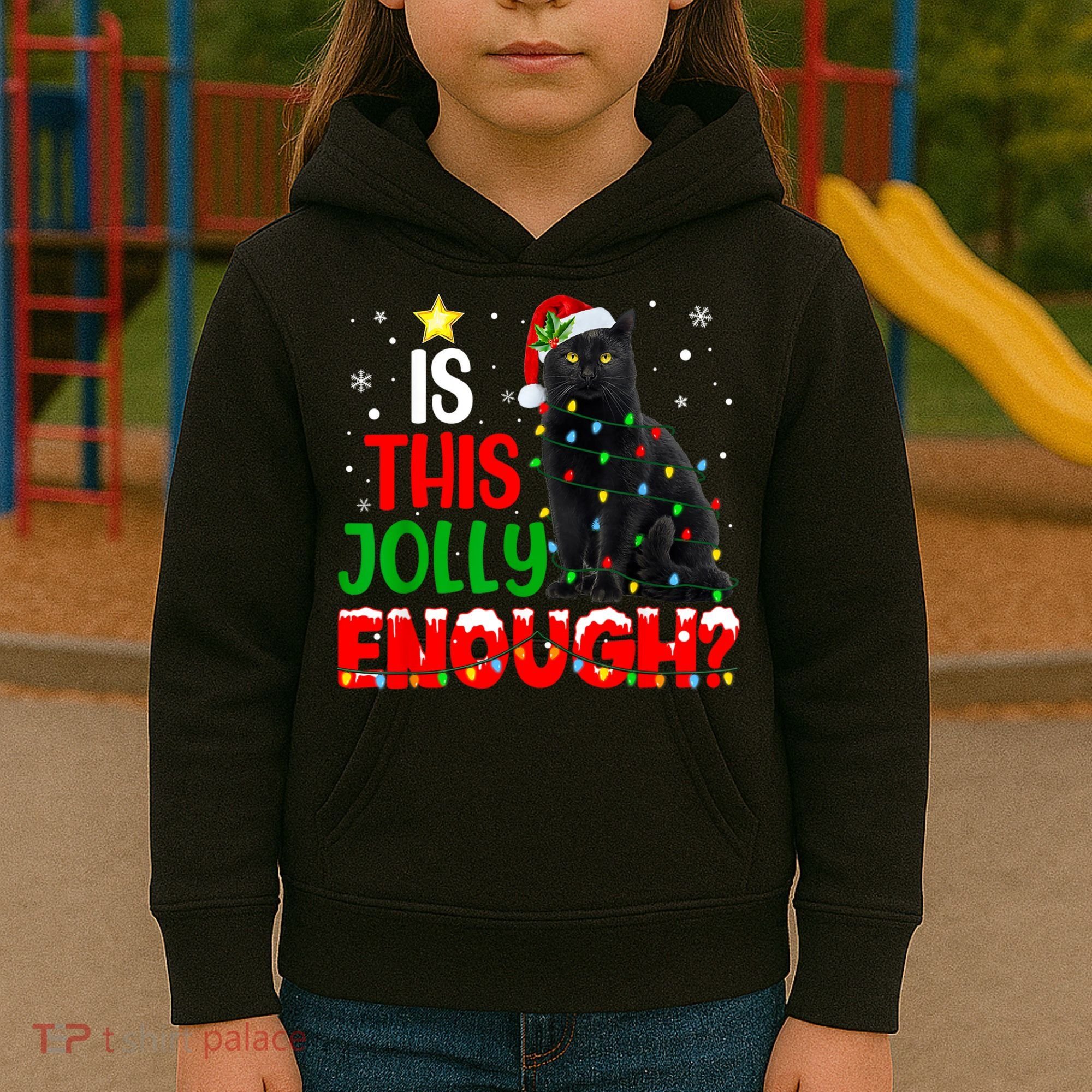 Is This Jolly Enough Funny Cat Xmas Tree Kids Hoodie