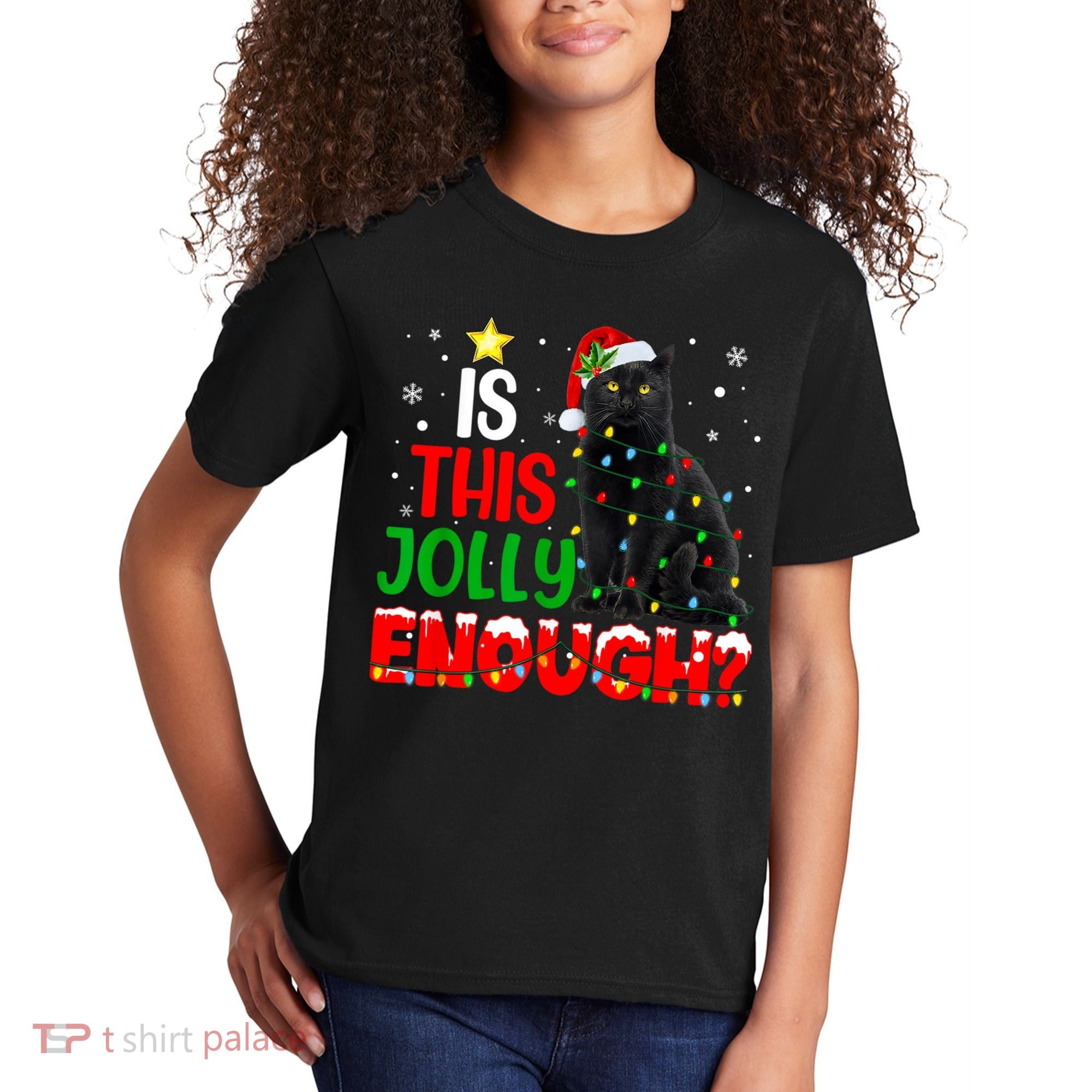 Is This Jolly Enough Funny Cat Xmas Tree Kids T-Shirt