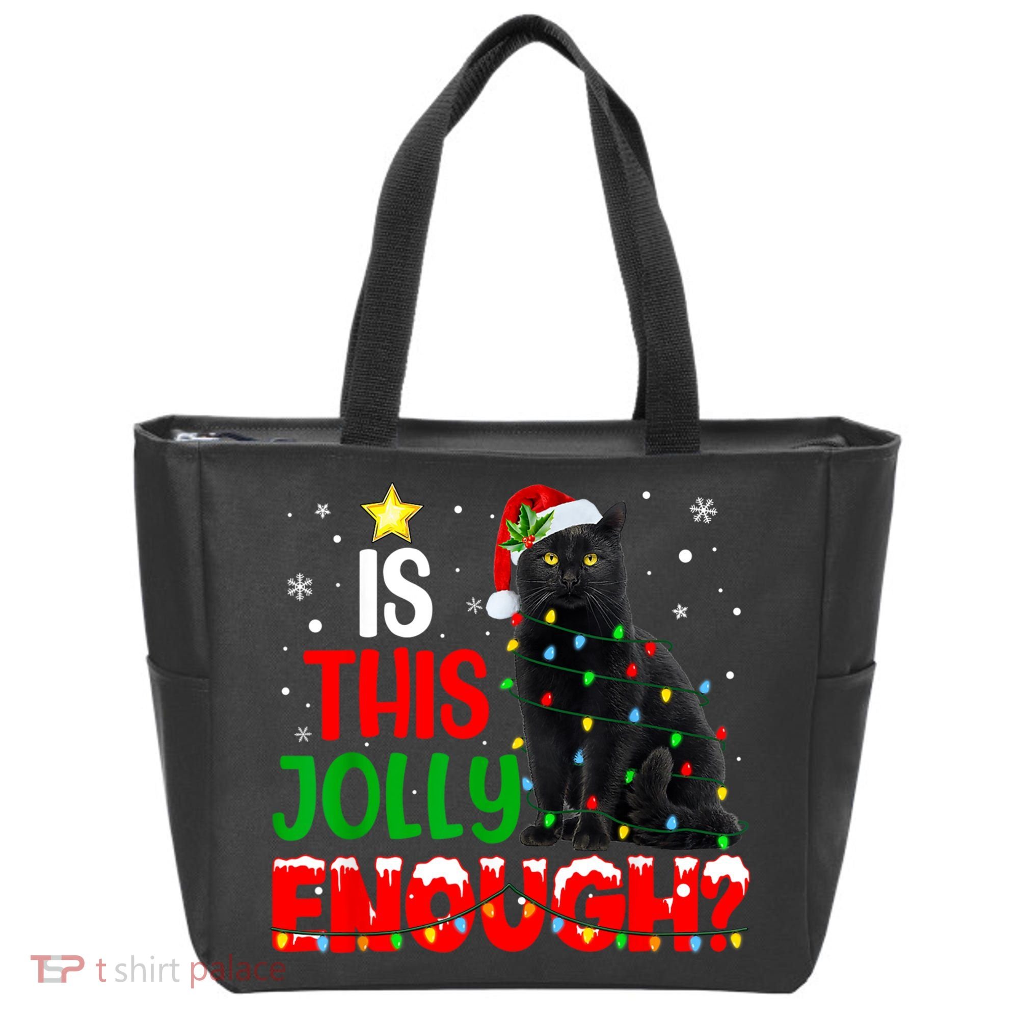 Is This Jolly Enough Funny Cat Xmas Tree Tote Bag