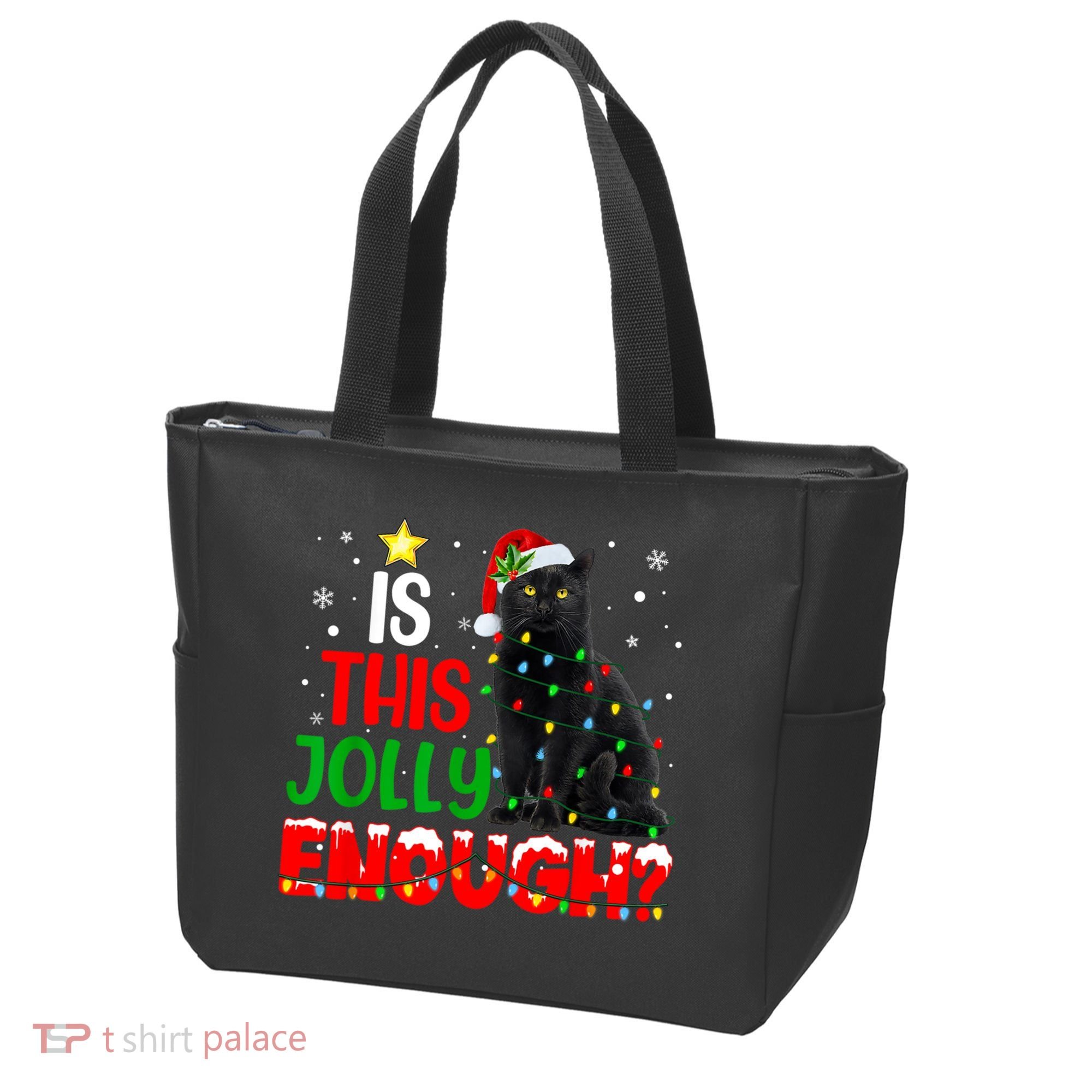 Is This Jolly Enough Funny Cat Xmas Tree Tote Bag
