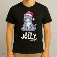 Is This Jolly Enough Christmas Cat Xmas T-Shirt thumb 3