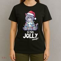 Is This Jolly Enough Christmas Cat Xmas T-Shirt thumb 4
