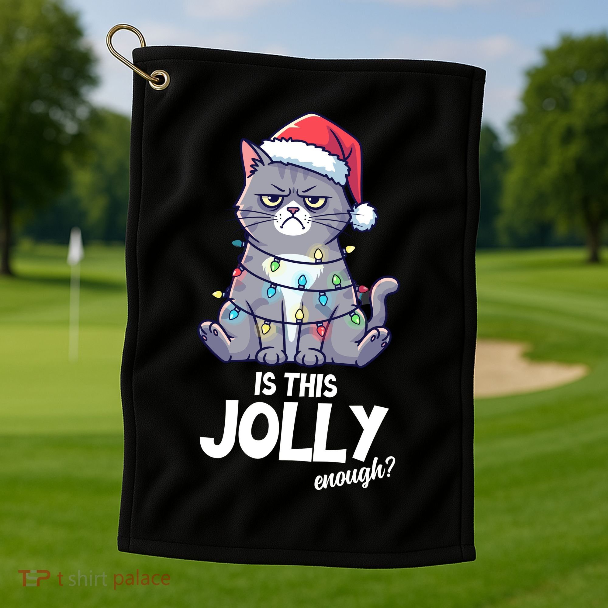 Is This Jolly Enough Christmas Cat Xmas Golf Towel