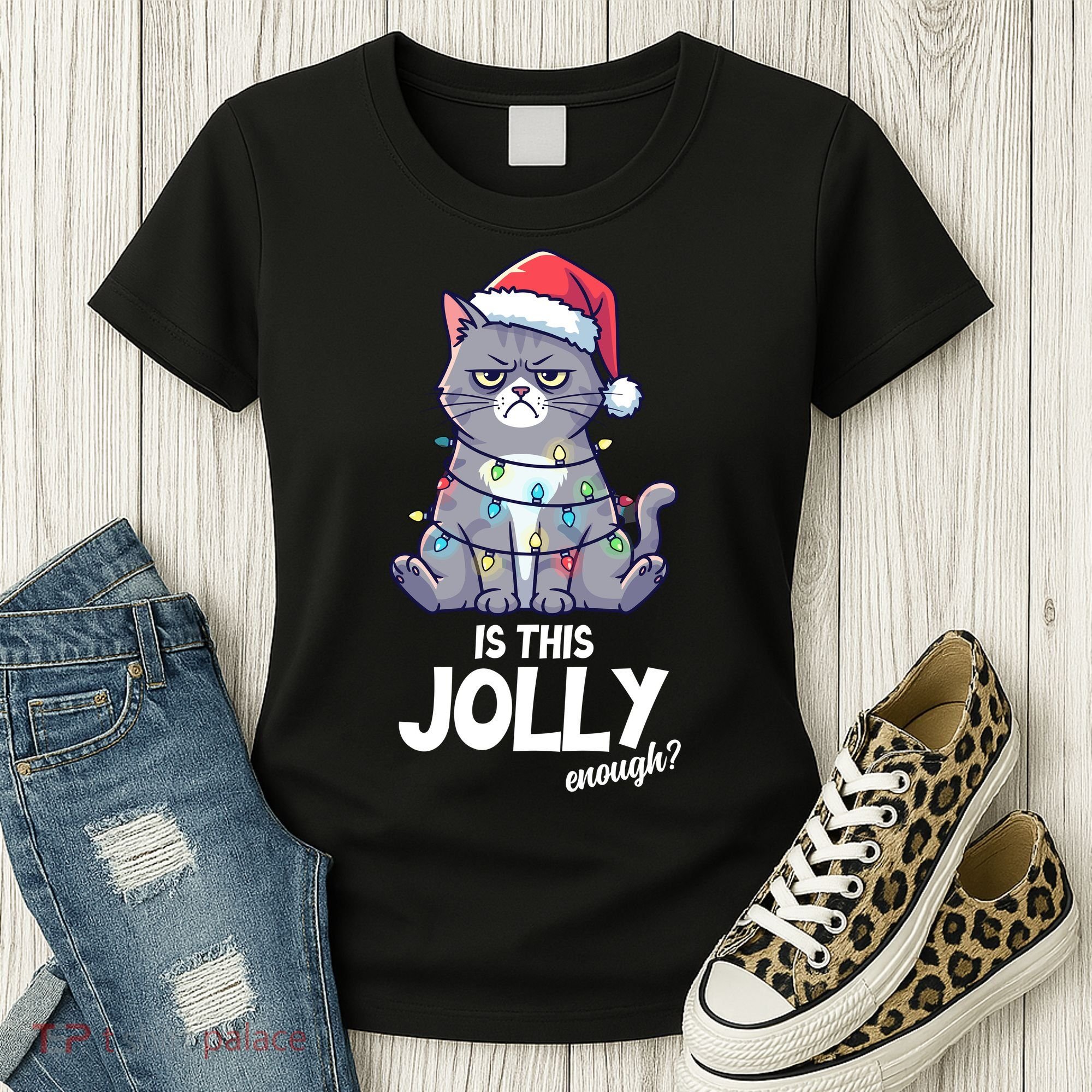 Is This Jolly Enough Christmas Cat Xmas Women's T-Shirt