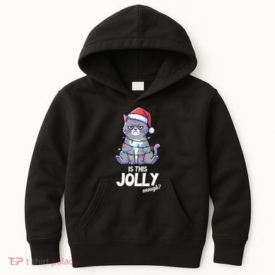 Is This Jolly Enough Christmas Cat Xmas Kids Hoodie