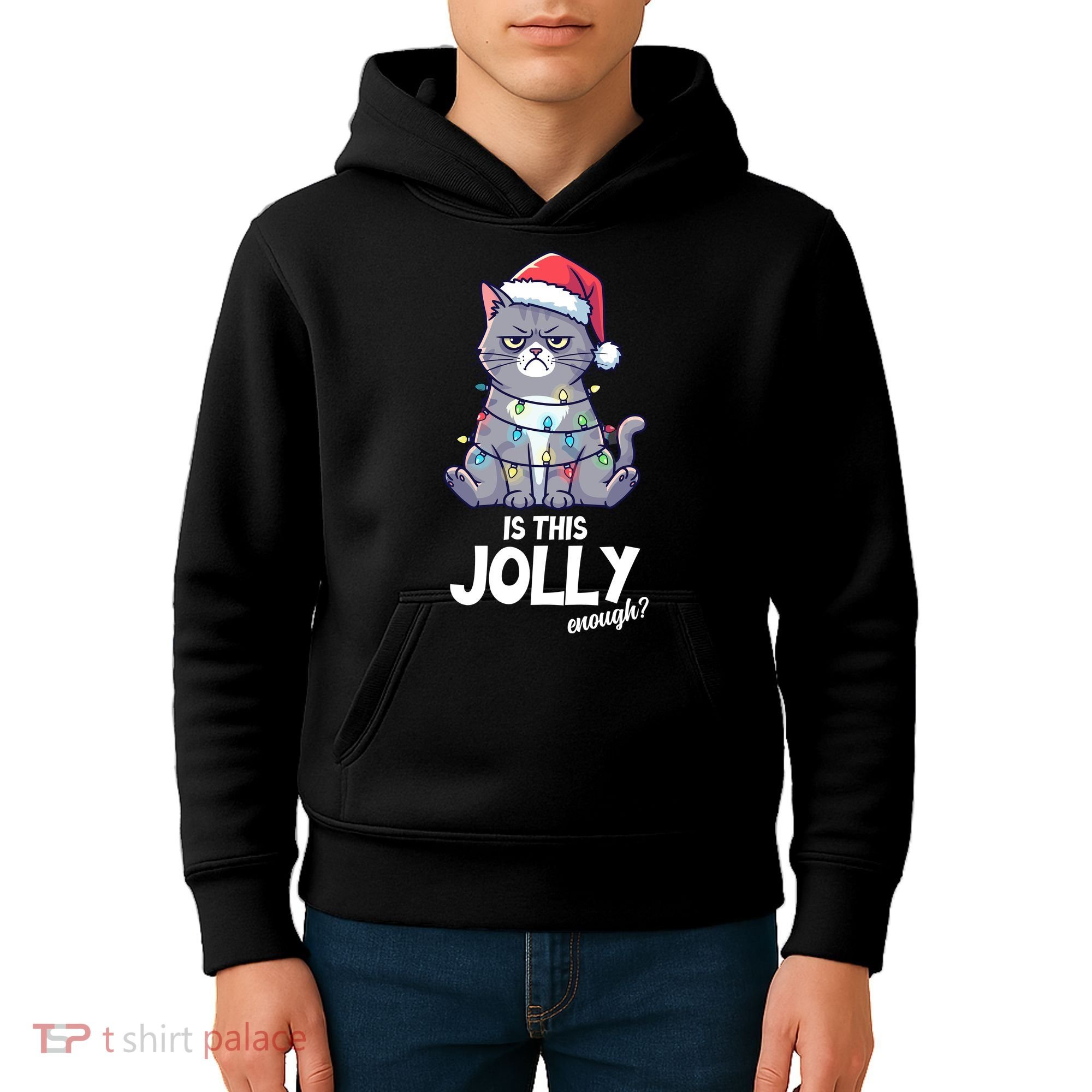 Is This Jolly Enough Christmas Cat Xmas Kids Hoodie