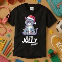 Is This Jolly Enough Christmas Cat Xmas Kids T-Shirt thumb 3