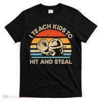I Teach Kids To Hit And Steal Funny Retro Vintage Baseball T-Shirt thumb 0