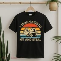 I Teach Kids To Hit And Steal Funny Retro Vintage Baseball T-Shirt thumb 2