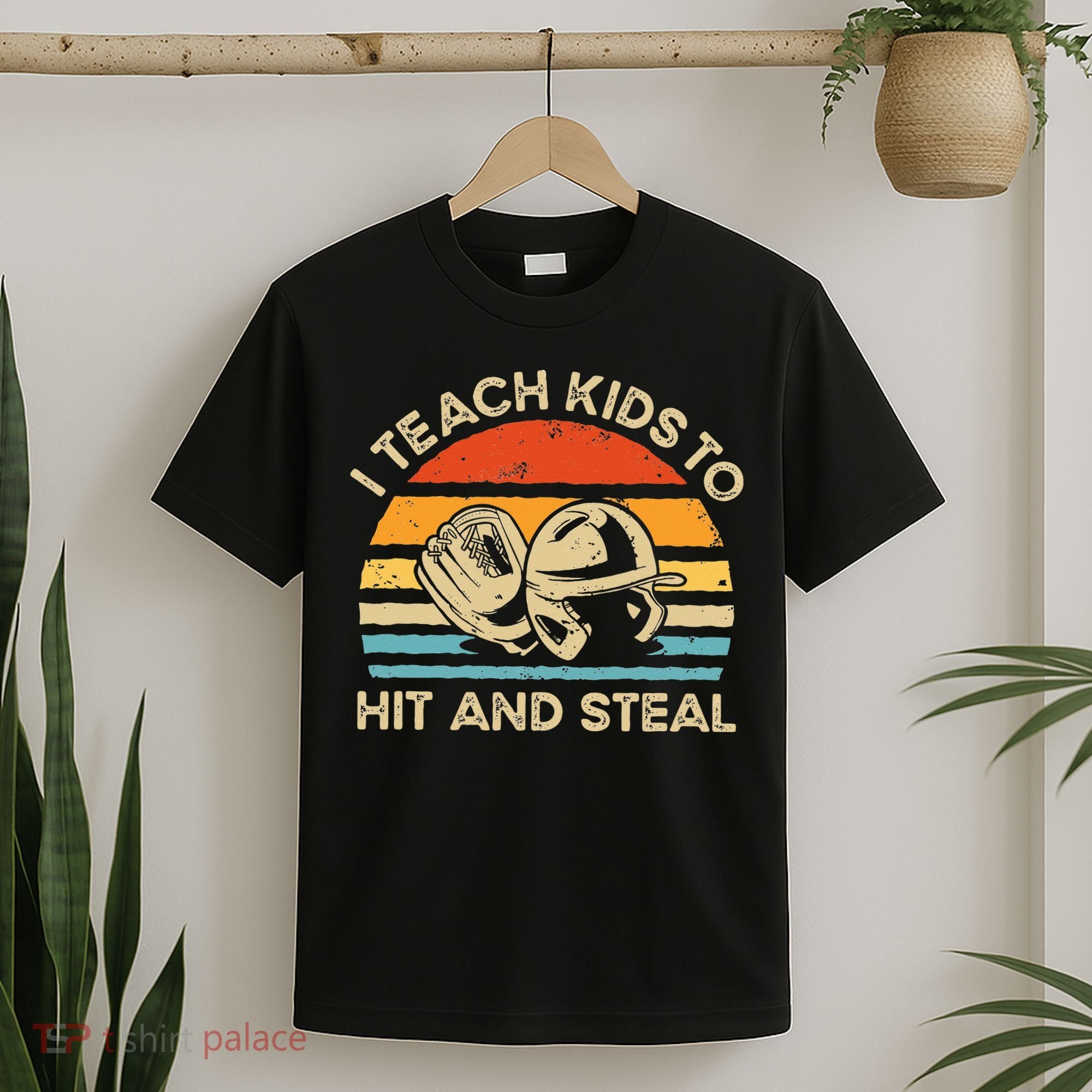 I Teach Kids To Hit And Steal Funny Retro Vintage Baseball T-Shirt