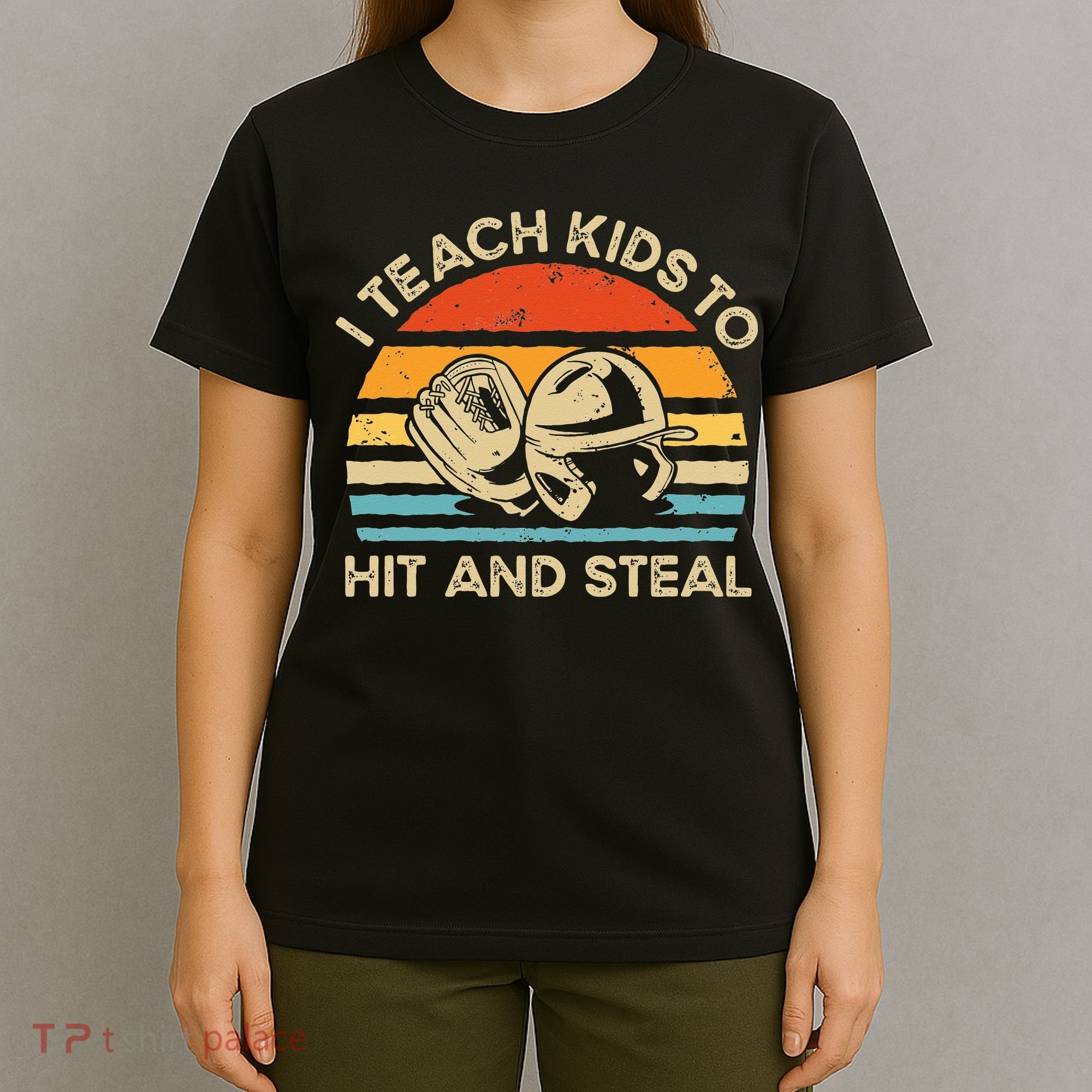 I Teach Kids To Hit And Steal Funny Retro Vintage Baseball T-Shirt