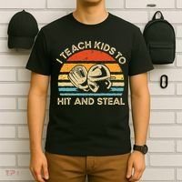 I Teach Kids To Hit And Steal Funny Retro Vintage Baseball T-Shirt thumb 6