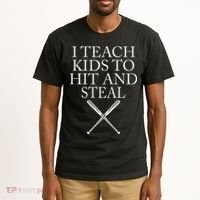 I Teach Kids To Hit And Steal Baseball Coach Tall T-Shirt thumb 2