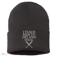 I Teach Kids To Hit And Steal Baseball Coach Sustainable Knit Beanie thumb 0
