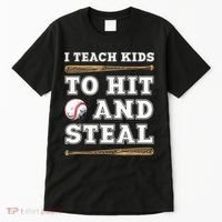 I Teach Kids To Hit And Steal Funny Baseball Coach Tall T-Shirt thumb 0