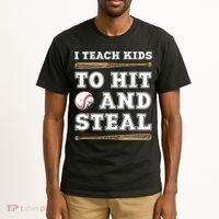 I Teach Kids To Hit And Steal Funny Baseball Coach Tall T-Shirt thumb 2