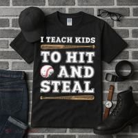 I Teach Kids To Hit And Steal Funny Baseball Coach Tall T-Shirt thumb 3