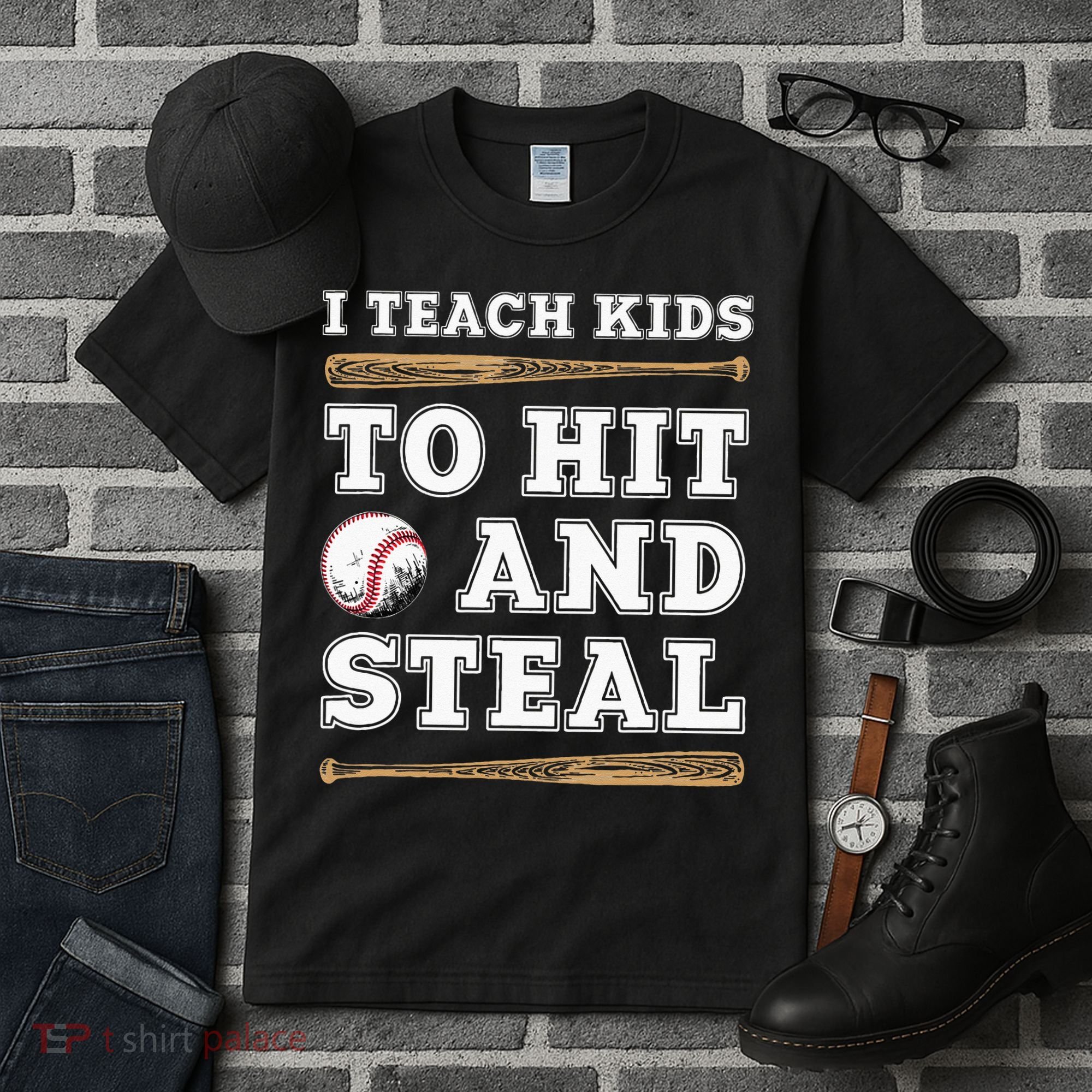 I Teach Kids To Hit And Steal Funny Baseball Coach Tall T-Shirt