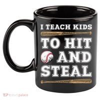 I Teach Kids To Hit And Steal Funny Baseball Coach 11oz C Handle Ceramic Mug thumb 2