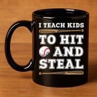 I Teach Kids To Hit And Steal Funny Baseball Coach 11oz C Handle Ceramic Mug thumb 4