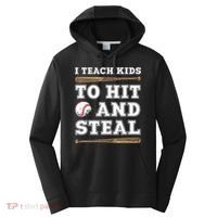 I Teach Kids To Hit And Steal Funny Baseball Coach Performance Fleece Hoodie thumb 0