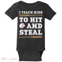 I Teach Kids To Hit And Steal Funny Baseball Coach Baby Bodysuit thumb 0