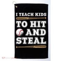 I Teach Kids To Hit And Steal Funny Baseball Coach Golf Towel thumb 0