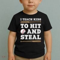 I Teach Kids To Hit And Steal Funny Baseball Coach Toddler T-Shirt thumb 2