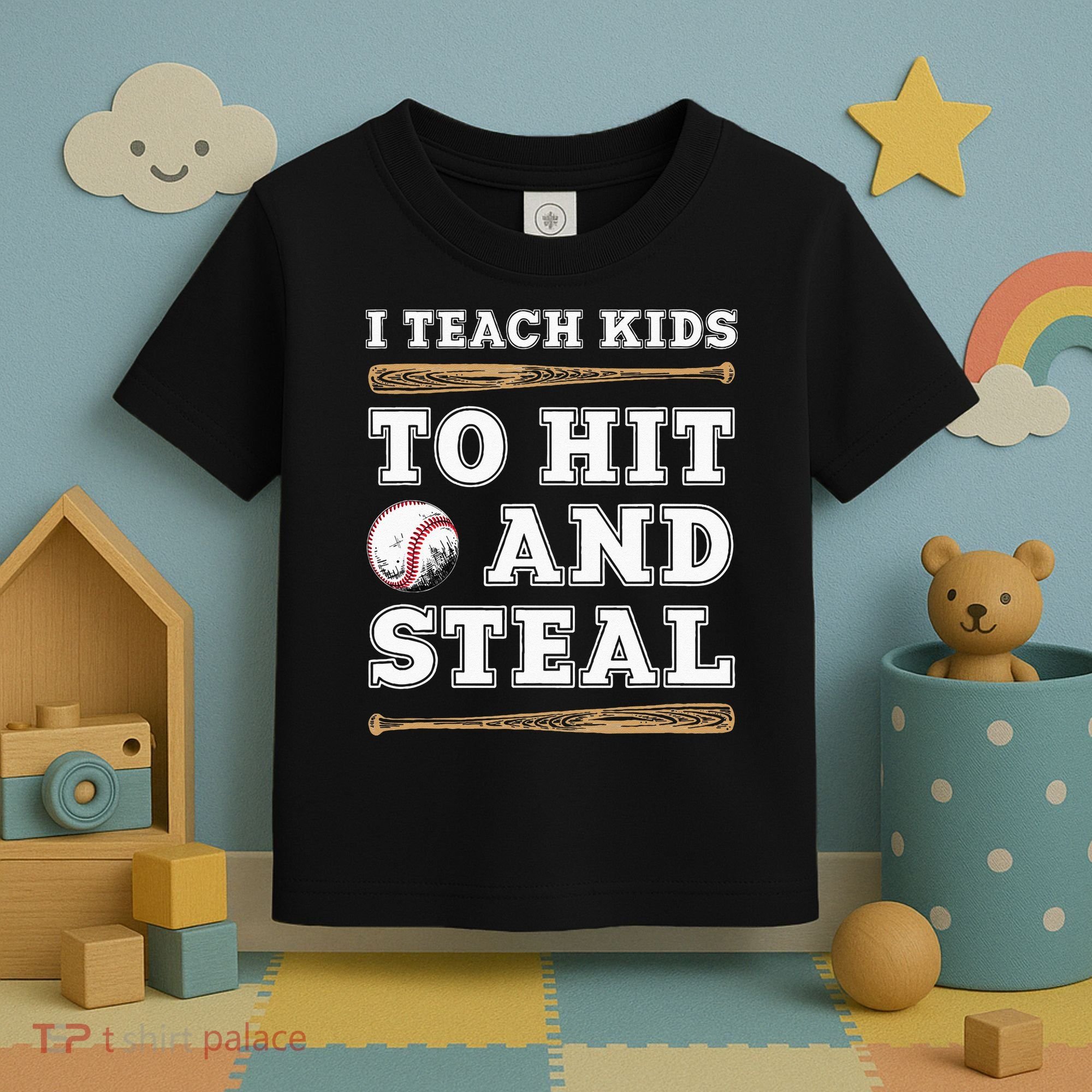 I Teach Kids To Hit And Steal Funny Baseball Coach Toddler T-Shirt