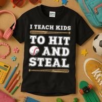 I Teach Kids To Hit And Steal Funny Baseball Coach Kids T-Shirt thumb 3