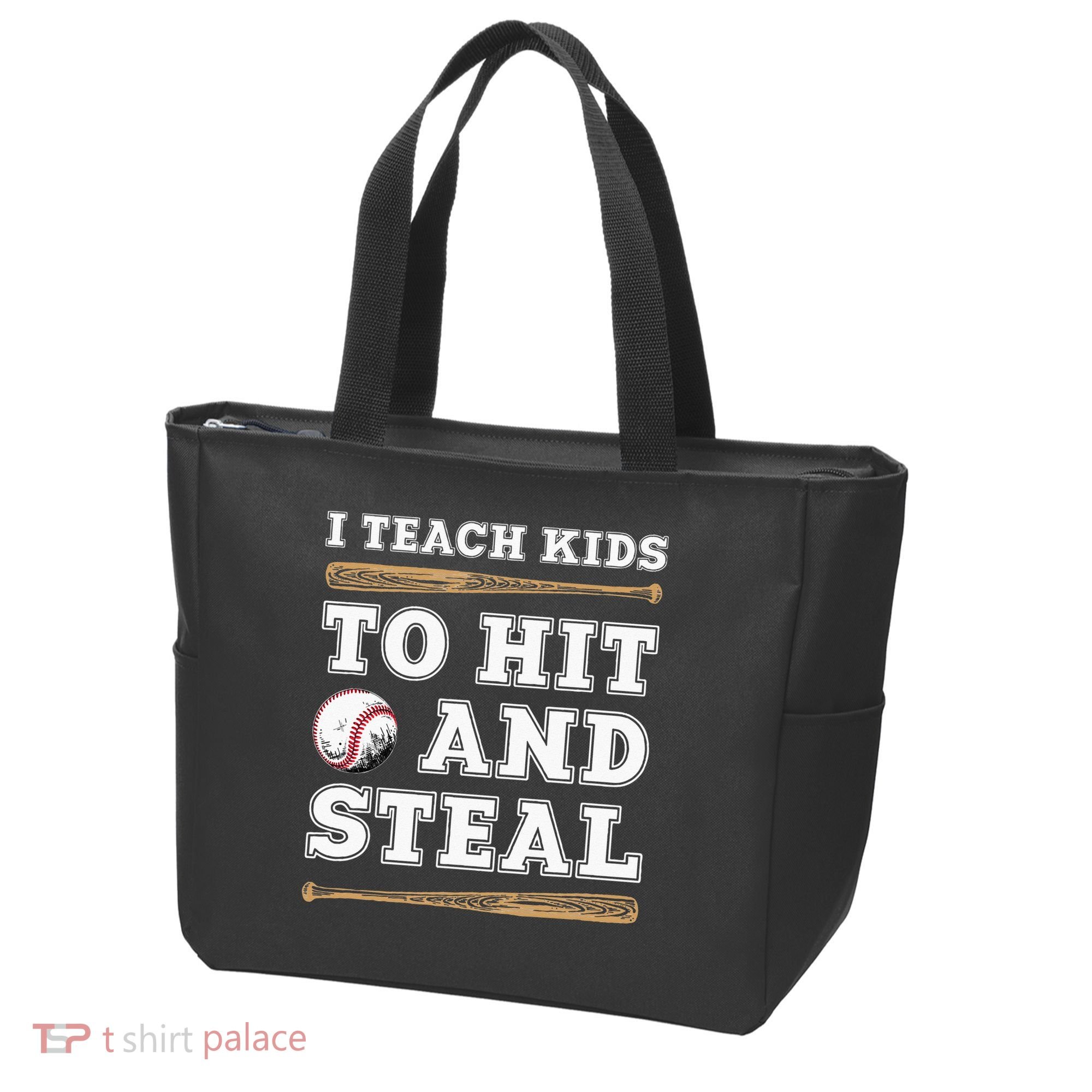 I Teach Kids To Hit And Steal Funny Baseball Coach Tote Bag