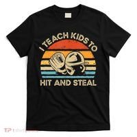 I Teach Kids To Hit And Steal Funny Retro Vintage Baseball T-Shirt thumb 0