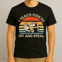 I Teach Kids To Hit And Steal Funny Retro Vintage Baseball T-Shirt thumb 3