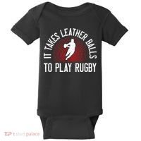It Takes Leather Balls To Play Rugby Funny Rugby Player Baby Bodysuit thumb 0