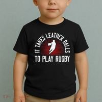 It Takes Leather Balls To Play Rugby Funny Rugby Player Toddler T-Shirt thumb 2