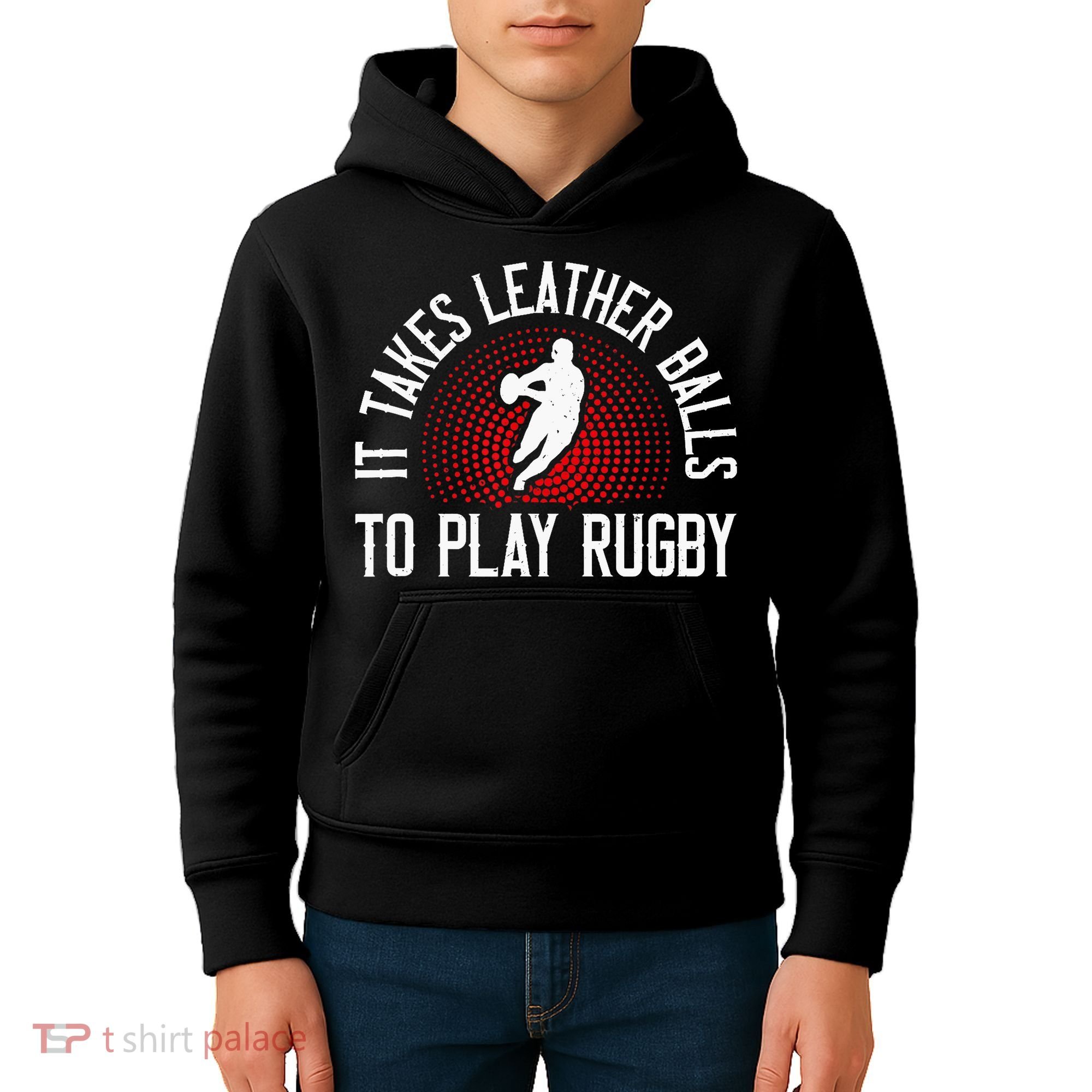 It Takes Leather Balls To Play Rugby Funny Rugby Player Kids Hoodie