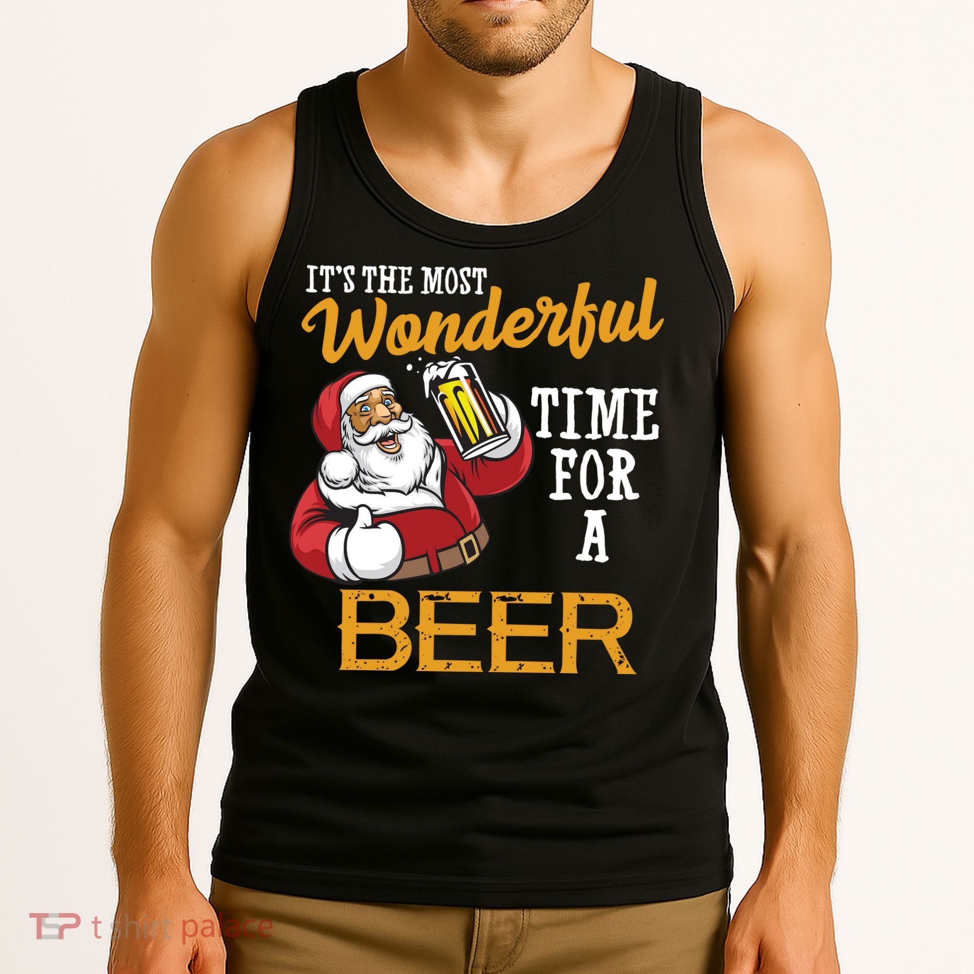 It's The Most Wonderful Time For A Beer Funny Santa Christmas Tank Top