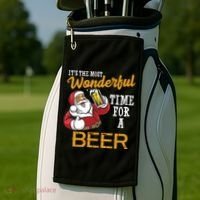 It's The Most Wonderful Time For A Beer Funny Santa Christmas Golf Towel thumb 2