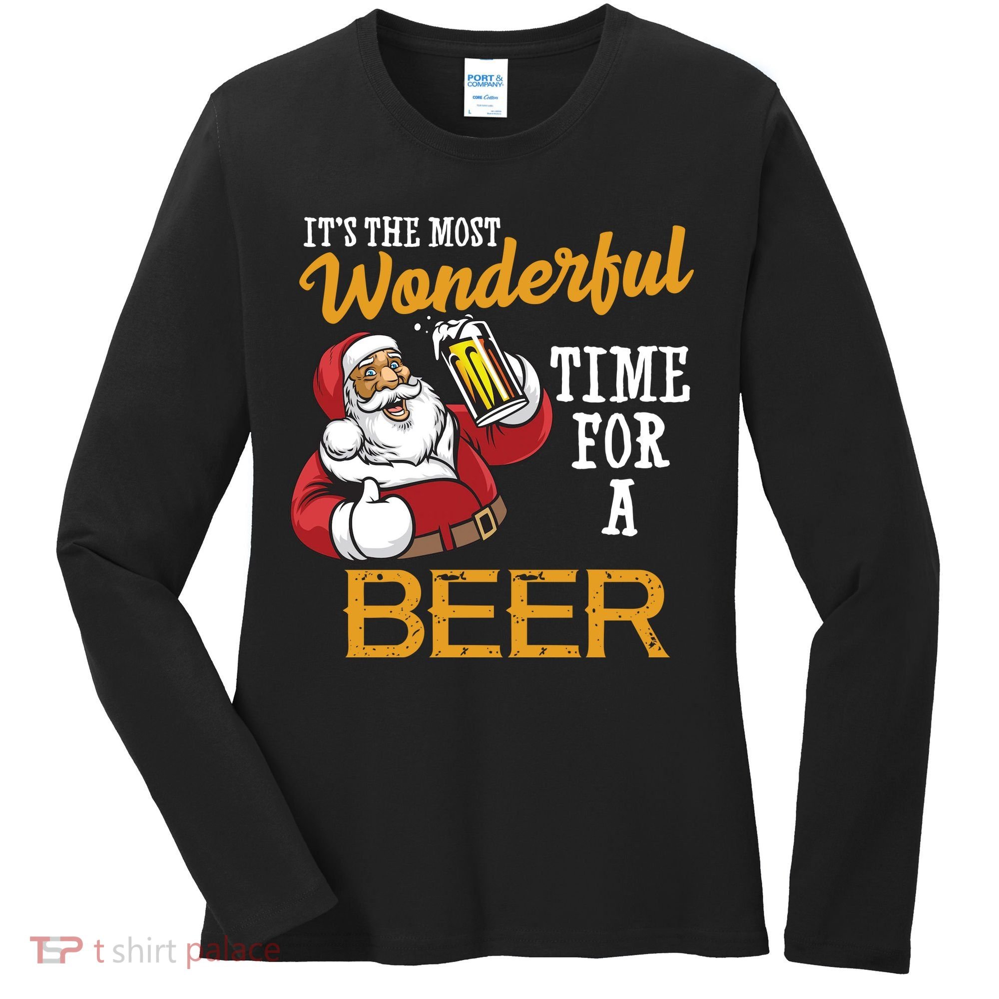 It's The Most Wonderful Time For A Beer Funny Santa Christmas Women's Long Sleeve Shirt