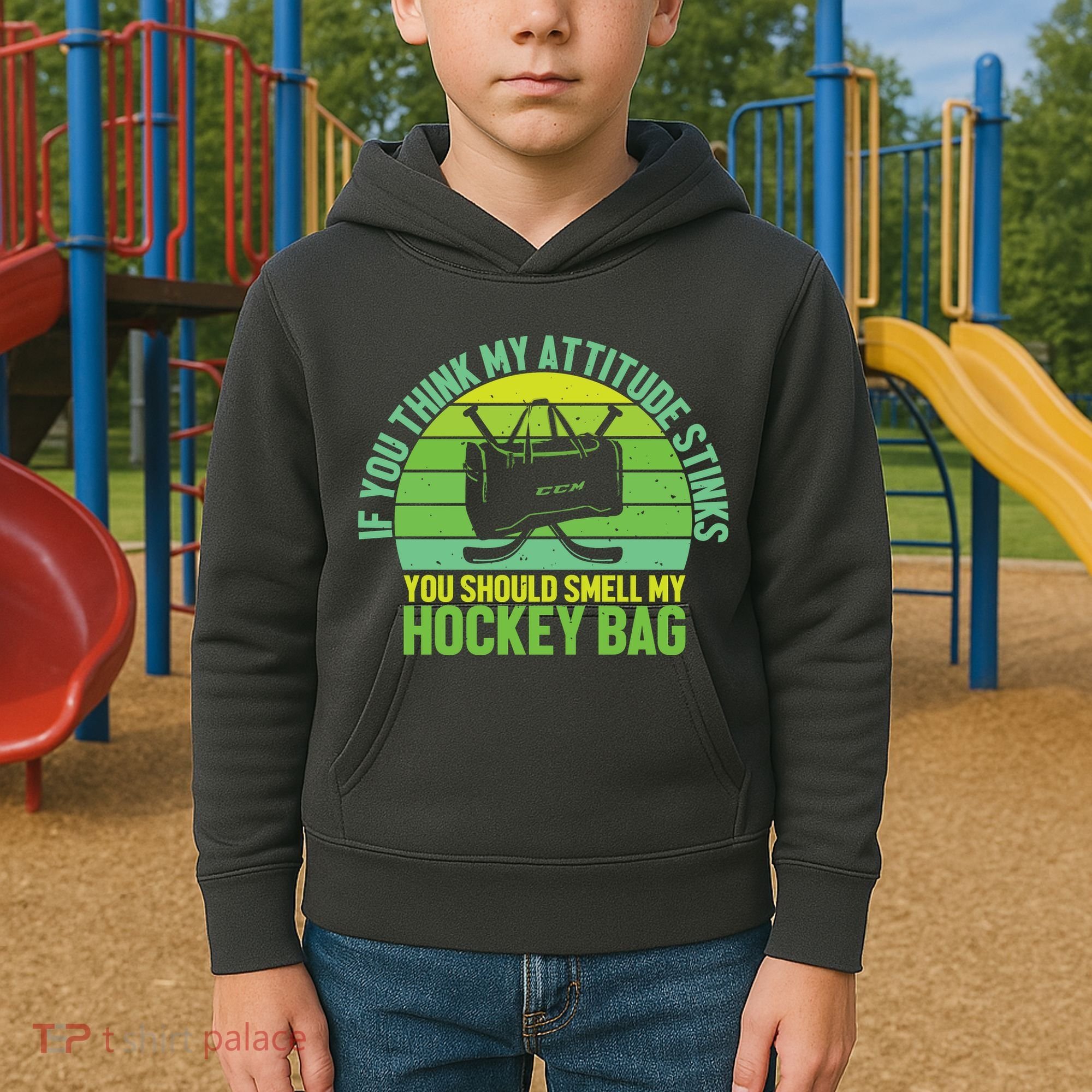 If Think My Attitude Stinks You Should Smell My Hockey Bag Kids Hoodie