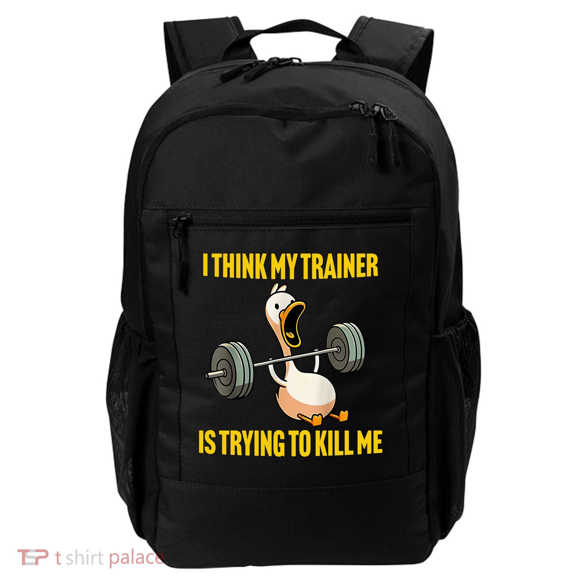 I Think My Trainer Is Trying To Kill Me Funny Workout Gym Backpack