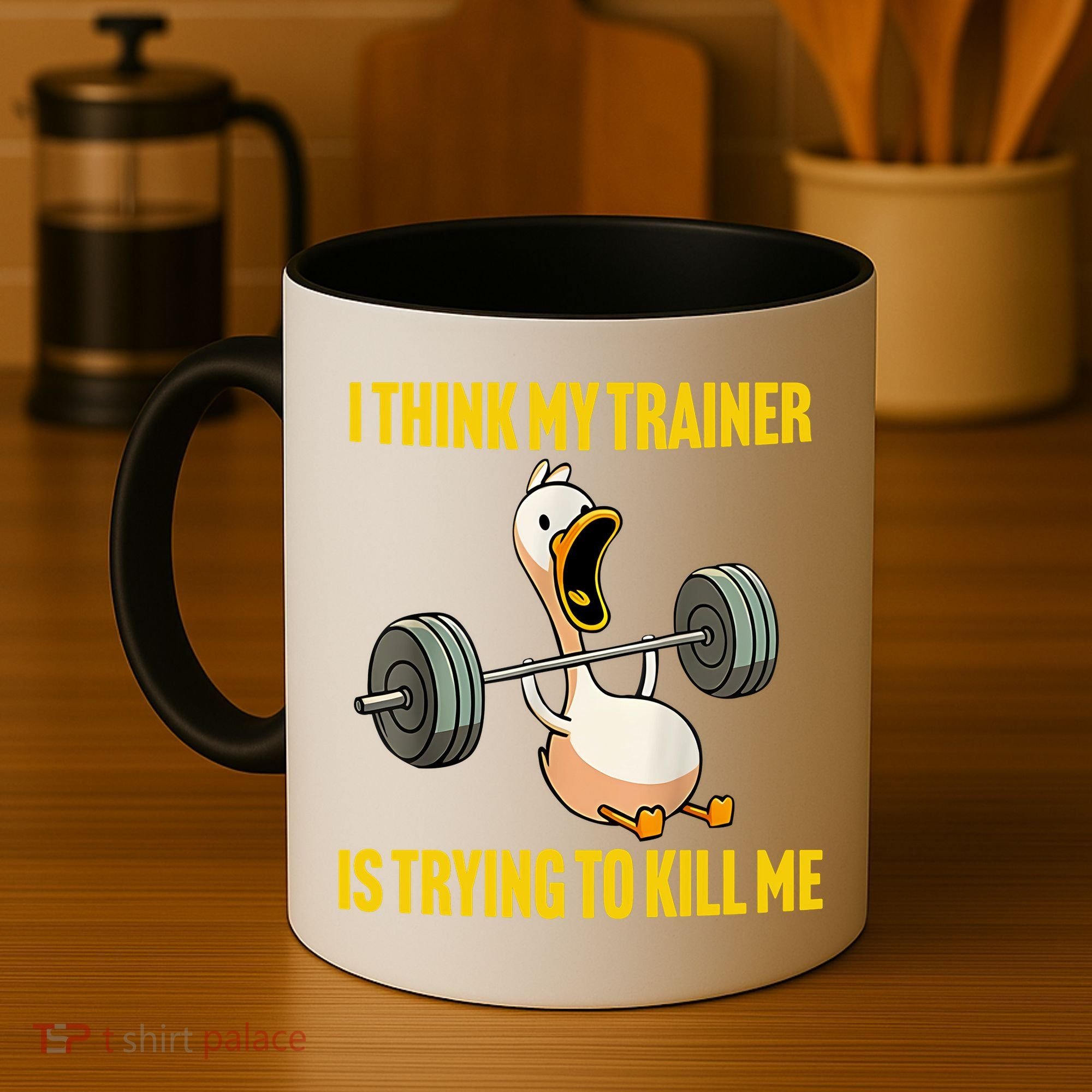 I Think My Trainer Is Trying To Kill Me Funny Workout Gym Coffee Mug