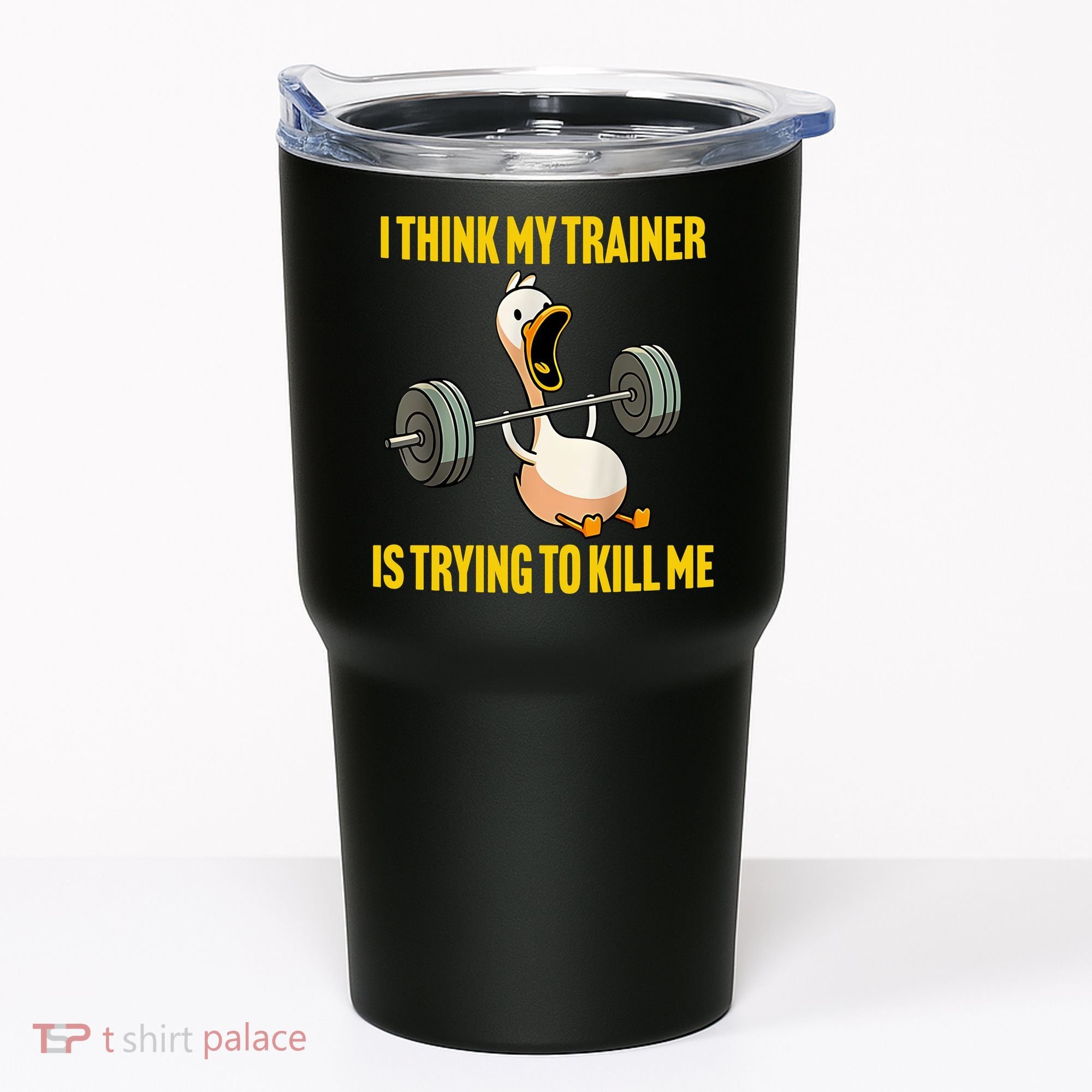 I Think My Trainer Is Trying To Kill Me Funny Workout Gym Tumbler