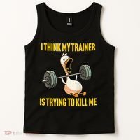 I Think My Trainer Is Trying To Kill Me Funny Workout Gym Tank Top thumb 2