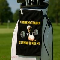 I Think My Trainer Is Trying To Kill Me Funny Workout Gym Golf Towel thumb 2